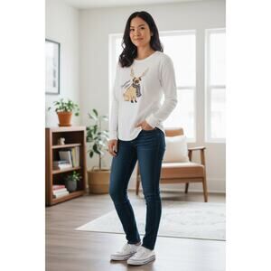 Old Navy Women's "Pawsitive‎ Vibes" Thermal Henley - Size L